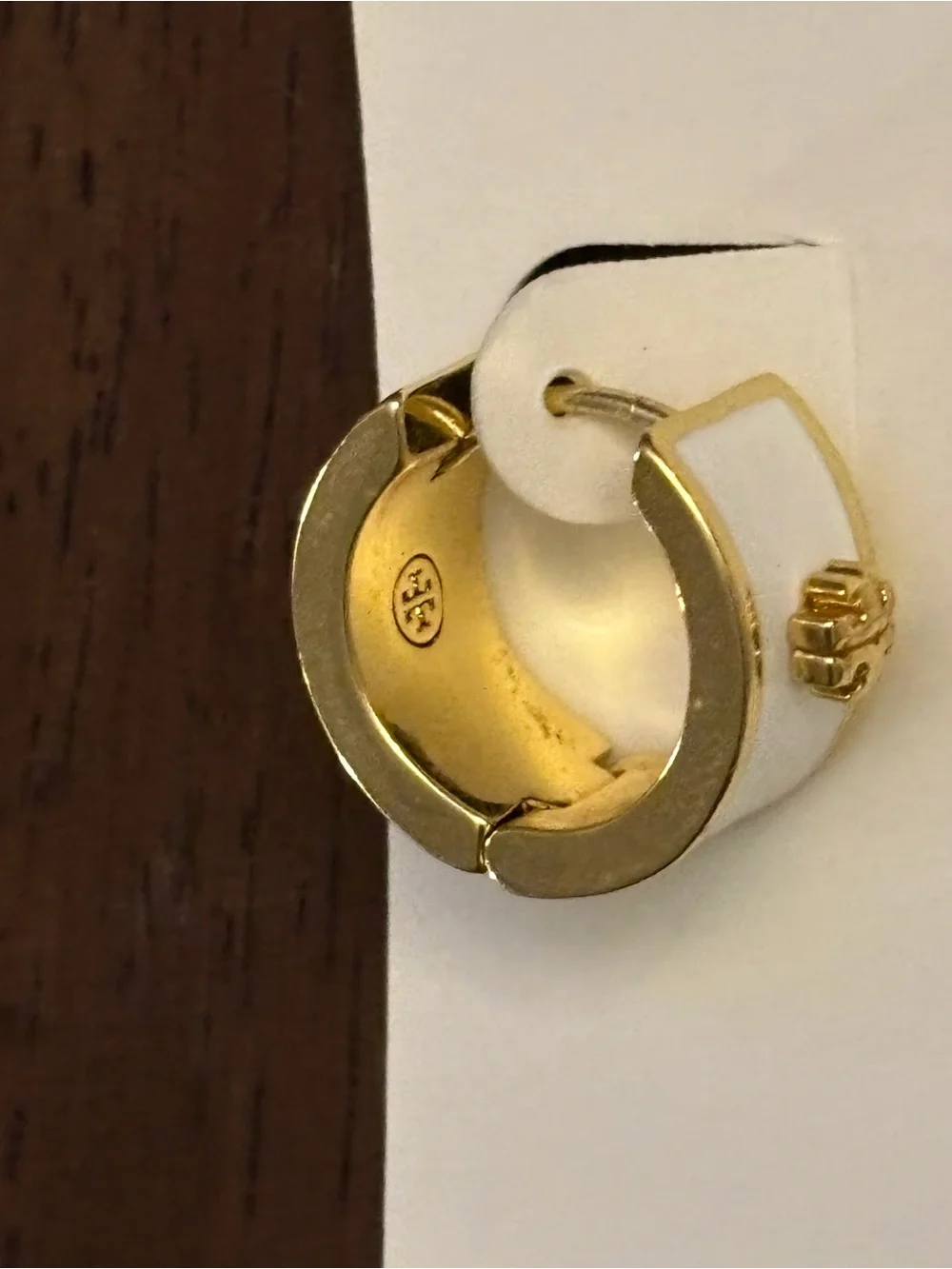 Tory Burch Shiny Gold Mini Hoop Earrings with white enamel brand new